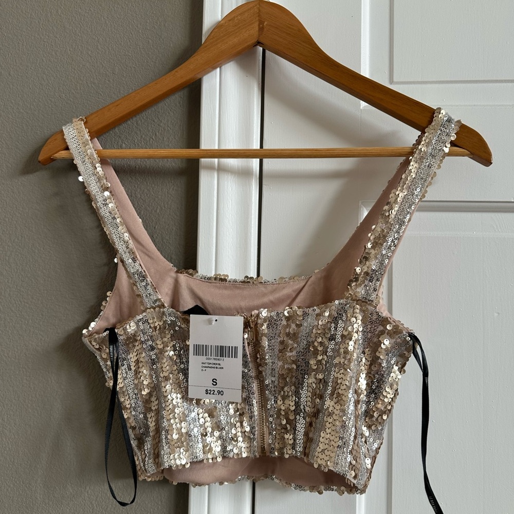 Sequin Striped Crop Top - Silver and Gold - Picture 2 of 3
